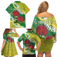 Personalized Leilehua Hawaii High School Family Matching Off Shoulder Short Dress and Hawaiian Shirt Puakenikeni Lei Hawaiian Pattern - Polynesian Pride