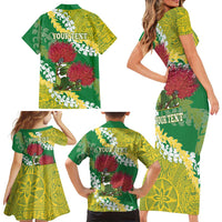 Personalized Leilehua Hawaii High School Family Matching Short Sleeve Bodycon Dress and Hawaiian Shirt Puakenikeni Lei Hawaiian Pattern - Polynesian Pride