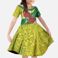 Personalized Leilehua Hawaii High School Kid Short Sleeve Dress Puakenikeni Lei Hawaiian Pattern - Polynesian Pride