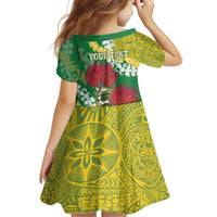 Personalized Leilehua Hawaii High School Kid Short Sleeve Dress Puakenikeni Lei Hawaiian Pattern - Polynesian Pride