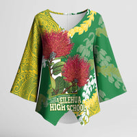Personalized Leilehua Hawaii High School Kimono Sleeve Blouse Puakenikeni Lei Hawaiian Pattern LT14 Female Green - Polynesian Pride