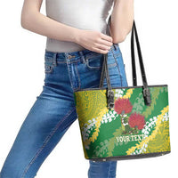 Personalized Leilehua Hawaii High School Leather Tote Bag Puakenikeni Lei Hawaiian Pattern - Polynesian Pride