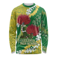 Personalized Leilehua Hawaii High School Long Sleeve Shirt Puakenikeni Lei Hawaiian Pattern LT14 Unisex Green - Polynesian Pride