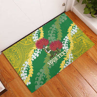Personalized Leilehua Hawaii High School Rubber Doormat Puakenikeni Lei Hawaiian Pattern - Polynesian Pride