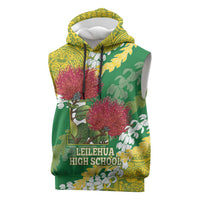 Personalized Leilehua Hawaii High School Sleeveless Hoodie Puakenikeni Lei Hawaiian Pattern LT14 Green - Polynesian Pride