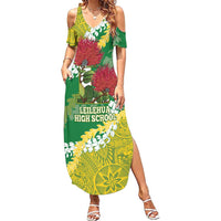 Personalized Leilehua Hawaii High School Summer Maxi Dress Puakenikeni Lei Hawaiian Pattern LT14 Women Green - Polynesian Pride