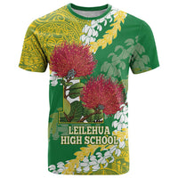 Personalized Leilehua Hawaii High School T Shirt Puakenikeni Lei Hawaiian Pattern LT14 Green - Polynesian Pride