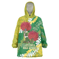Personalized Leilehua Hawaii High School Wearable Blanket Hoodie Puakenikeni Lei Hawaiian Pattern LT14 One Size Green - Polynesian Pride