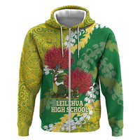 Personalized Leilehua Hawaii High School Zip Hoodie Puakenikeni Lei Hawaiian Pattern LT14 Zip Hoodie Green - Polynesian Pride