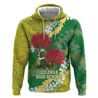 Personalized Leilehua Hawaii High School Zip Hoodie Puakenikeni Lei Hawaiian Pattern LT14 Pullover Hoodie Green - Polynesian Pride