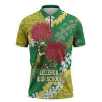 Personalized Leilehua Hawaii High School Zipper Polo Shirt Puakenikeni Lei Hawaiian Pattern LT14 Green - Polynesian Pride