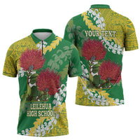 Personalized Leilehua Hawaii High School Zipper Polo Shirt Puakenikeni Lei Hawaiian Pattern LT14 - Polynesian Pride
