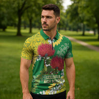 Personalized Leilehua Hawaii High School Zipper Polo Shirt Puakenikeni Lei Hawaiian Pattern LT14 - Polynesian Pride