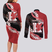 Personalized Kalani Hawaii High School Couples Matching Long Sleeve Bodycon Dress and Long Sleeve Button Shirt Puakenikeni Lei Hawaiian Pattern - Polynesian Pride