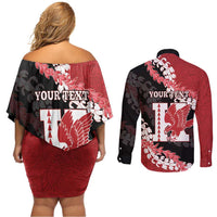Personalized Kalani Hawaii High School Couples Matching Off Shoulder Short Dress and Long Sleeve Button Shirt Puakenikeni Lei Hawaiian Pattern LT14 - Polynesian Pride