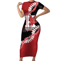 Personalized Kalani Hawaii High School Short Sleeve Bodycon Dress Puakenikeni Lei Hawaiian Pattern LT14 Long Dress Red - Polynesian Pride