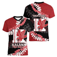 Personalized Kalani Hawaii High School Women V-Neck T-Shirt Puakenikeni Lei Hawaiian Pattern LT14 - Polynesian Pride