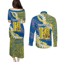 Personalized Kaiser Hawaii High School Couples Matching Puletasi and Long Sleeve Button Shirt Puakenikeni Lei Hawaiian Pattern LT14 - Polynesian Pride