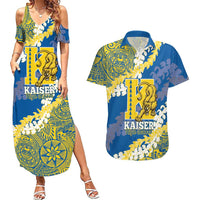 Personalized Kaiser Hawaii High School Couples Matching Summer Maxi Dress and Hawaiian Shirt Puakenikeni Lei Hawaiian Pattern LT14 Blue - Polynesian Pride