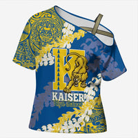 Personalized Kaiser Hawaii High School Cross Shoulder Shirt Puakenikeni Lei Hawaiian Pattern LT14 Female Blue - Polynesian Pride
