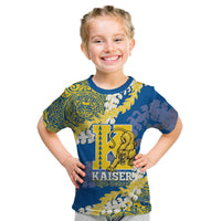 Personalized Kaiser Hawaii High School Kid T Shirt Puakenikeni Lei Hawaiian Pattern LT14 Blue - Polynesian Pride