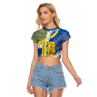 Personalized Kaiser Hawaii High School Raglan Cropped T Shirt Puakenikeni Lei Hawaiian Pattern LT14 Female Blue - Polynesian Pride