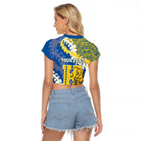 Personalized Kaiser Hawaii High School Raglan Cropped T Shirt Puakenikeni Lei Hawaiian Pattern - Polynesian Pride