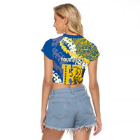 Personalized Kaiser Hawaii High School Raglan Cropped T Shirt Puakenikeni Lei Hawaiian Pattern LT14 - Polynesian Pride