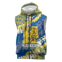 Personalized Kaiser Hawaii High School Sleeveless Zip Hoodie Puakenikeni Lei Hawaiian Pattern LT14 Blue - Polynesian Pride