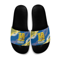 Kaiser Hawaii High School Slide Sandals Puakenikeni Lei Hawaiian Pattern LT14 Blue - Polynesian Pride