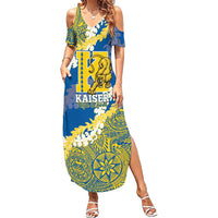 Personalized Kaiser Hawaii High School Summer Maxi Dress Puakenikeni Lei Hawaiian Pattern LT14 Women Blue - Polynesian Pride