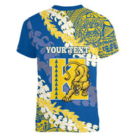 Personalized Kaiser Hawaii High School Women V-Neck T-Shirt Puakenikeni Lei Hawaiian Pattern LT14 - Polynesian Pride