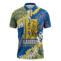 Personalized Kaiser Hawaii High School Zipper Polo Shirt Puakenikeni Lei Hawaiian Pattern LT14 Blue - Polynesian Pride
