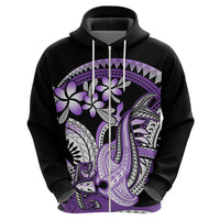 Purple Polynesian Zip Hoodie Hammerhead Shark Tattoo Royal Plumeria Gradient Vibes LT14 - Polynesian Pride