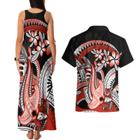 Red Polynesian Couples Matching Tank Maxi Dress and Hawaiian Shirt Hammerhead Shark Tattoo Royal Plumeria Gradient Vibes LT14 - Polynesian Pride