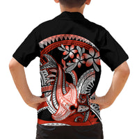 Red Polynesian Family Matching Tank Maxi Dress and Hawaiian Shirt Hammerhead Shark Tattoo Royal Plumeria Gradient Vibes LT14 - Polynesian Pride