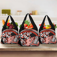 Red Polynesian Grocery Bag Hammerhead Shark Tattoo Royal Plumeria Gradient LT14 3-pack One Size Red - Polynesian Pride