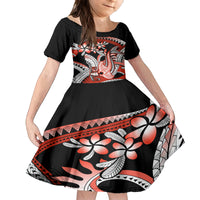 Red Polynesian Kid Short Sleeve Dress Hammerhead Shark Tattoo Royal Plumeria Gradient Vibes LT14 KID Red - Polynesian Pride