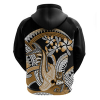 Gold Polynesian Hammerhead Shark Tattoo Zip Hoodie Royal Plumeria Gradient Vibes LT14 - Polynesian Pride