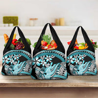 Turquoise Polynesian Hammerhead Shark Tattoo Grocery Bag Royal Plumeria Gradient Vibes LT14 3-pack One Size Turquoise - Polynesian Pride