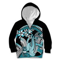 Turquoise Polynesian Hammerhead Shark Tattoo Kid Hoodie Royal Plumeria Gradient Vibes LT14 Zip Hoodie Turquoise - Polynesian Pride