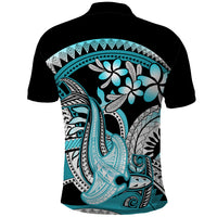 Turquoise Polynesian Hammerhead Shark Tattoo Polo Shirt Royal Plumeria Gradient Vibes LT14 - Polynesian Pride