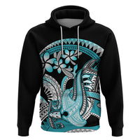 Turquoise Polynesian Hammerhead Shark Tattoo Zip Hoodie Royal Plumeria Gradient Vibes LT14 Pullover Hoodie Turquoise - Polynesian Pride