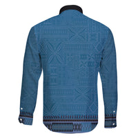 Blue African Dashiki With Fijian Tapa Pattern Family Matching Long Sleeve Bodycon Dress and Hawaiian Shirt