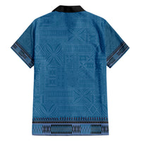 Blue African Dashiki With Fijian Tapa Pattern Family Matching Off The Shoulder Long Sleeve Dress and Hawaiian Shirt