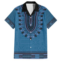 Blue African Dashiki With Fijian Tapa Pattern Family Matching Tank Maxi Dress and Hawaiian Shirt