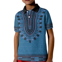 Blue African Dashiki With Fijian Tapa Pattern Kid Polo Shirt