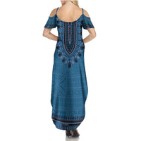 Blue African Dashiki With Fijian Tapa Pattern Summer Maxi Dress LT14 - Polynesian Pride