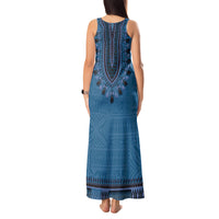 Blue African Dashiki With Fijian Tapa Pattern Tank Maxi Dress LT14 - Polynesian Pride
