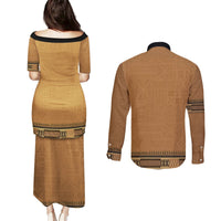 Brown African Dashiki With Fijian Tapa Pattern Couples Matching Puletasi and Long Sleeve Button Shirt LT14 - Polynesian Pride
